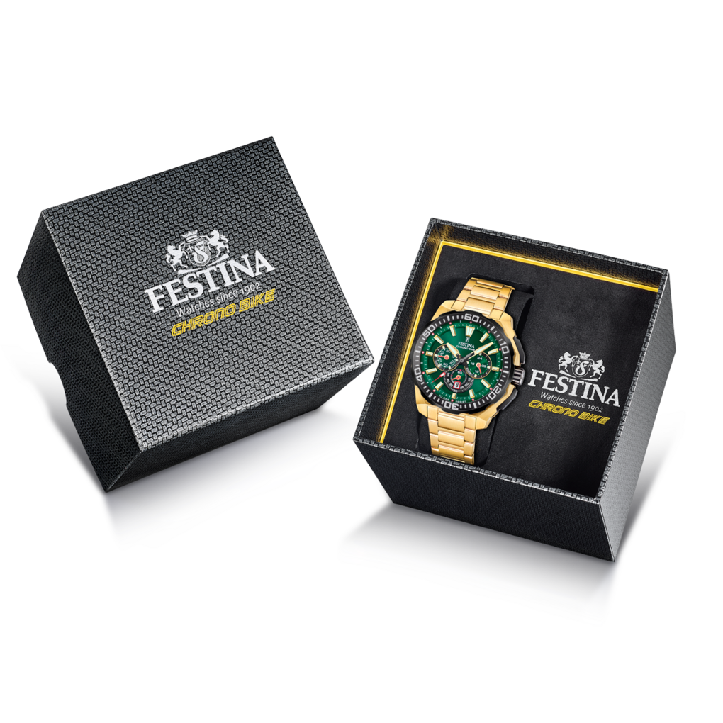 Festina Herrenuhr F20727/2 Chrono Bike Chronograph Edelstahl Gold Grün Schwarz