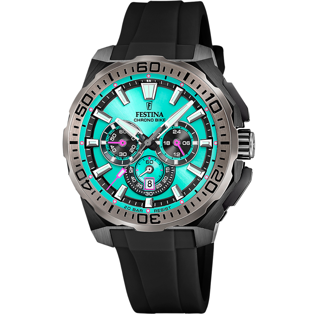 Festina Herrenuhr F20731/3 Chrono Bike Chronograph Edelstahl Schwarz Türkis