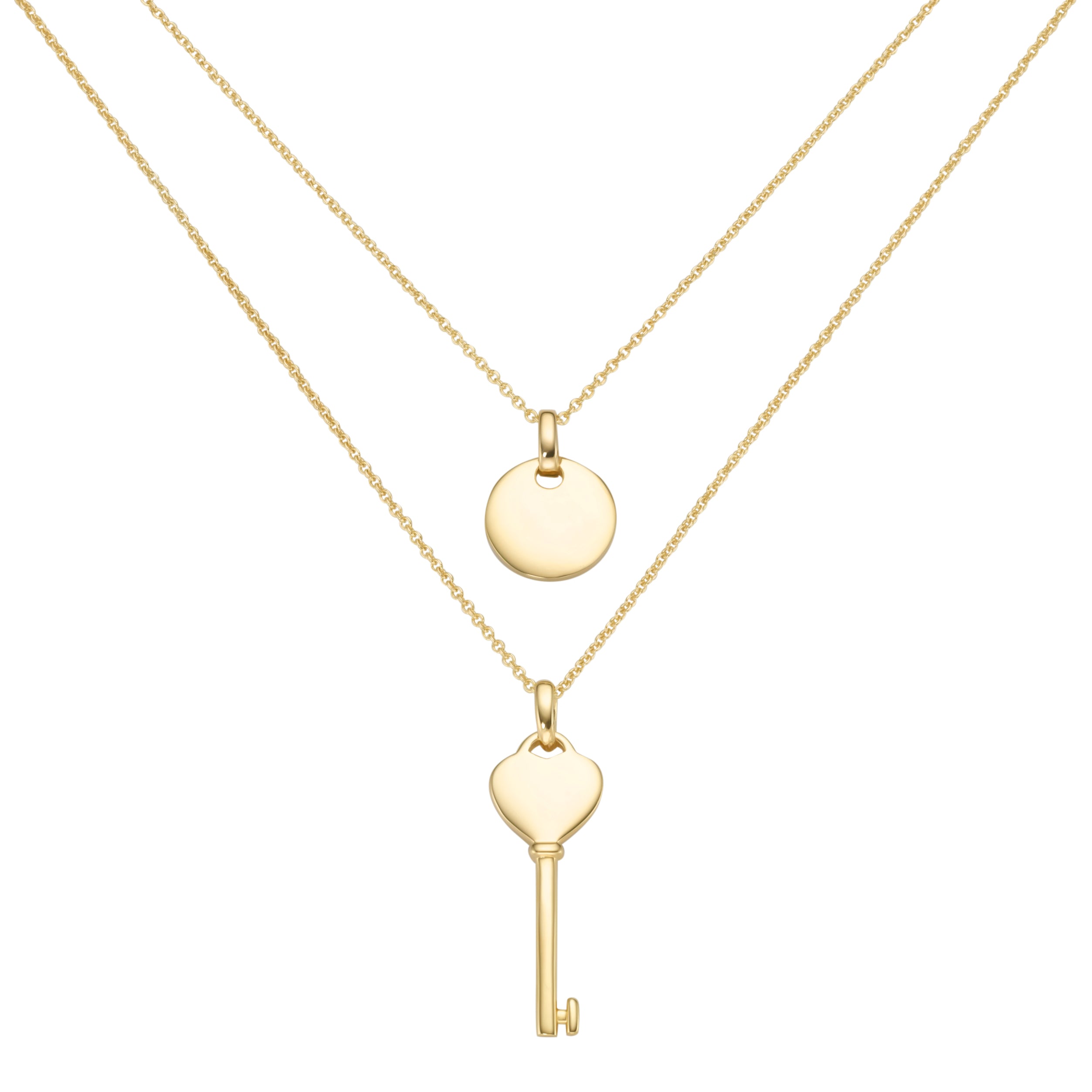 2er Ketten Set aus 925 Silber vergoldet – Layering Halsketten mit Schlüssel & Coin Anhänger
