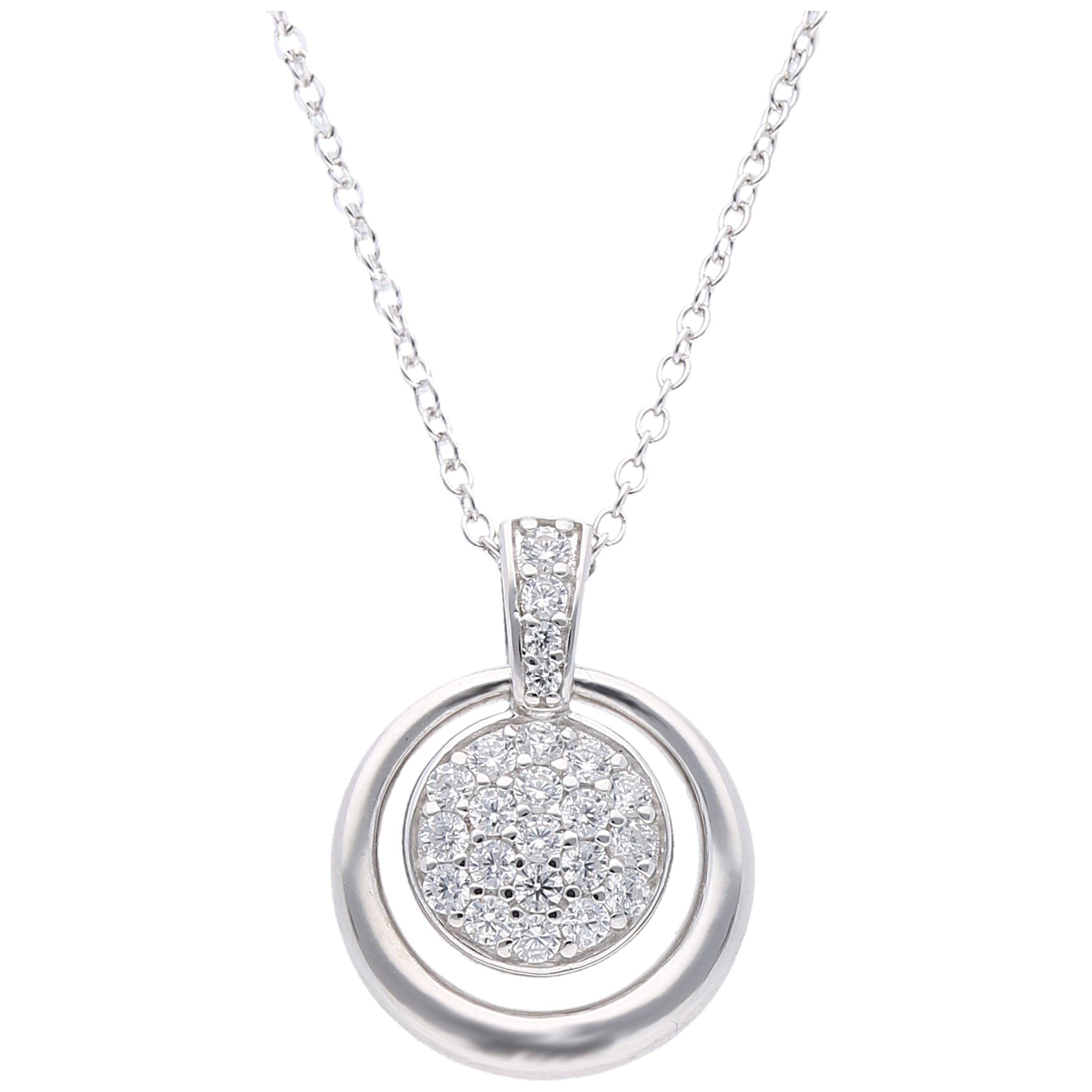 Collier 45 cm aus 925 Silber rhodiniert mit Zirkonia Anhänger – Elegante Silberkette Damen