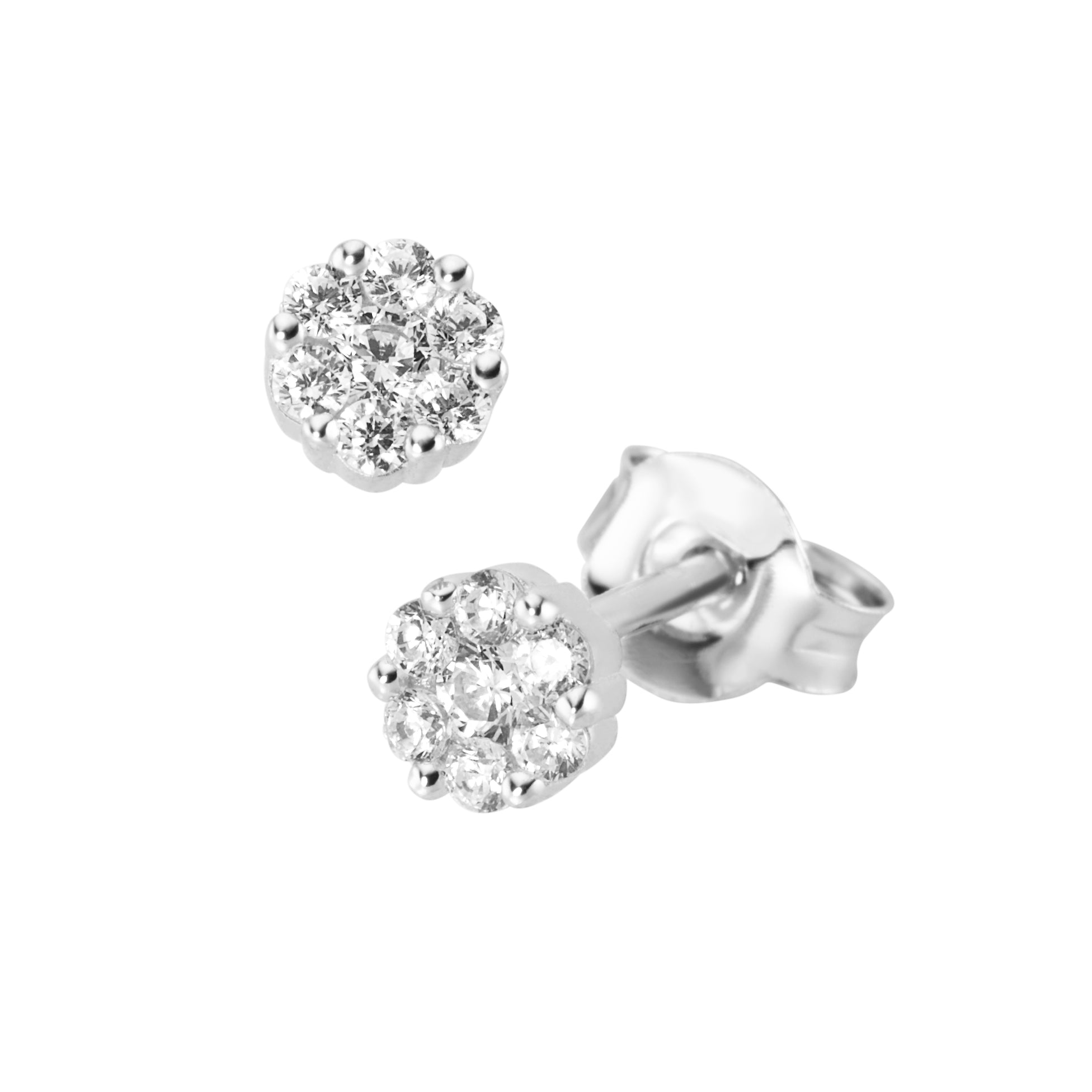Ohrstecker Blüte aus 925 Silber rhodiniert mit Zirkonia – Elegante Damen Ohrstecker