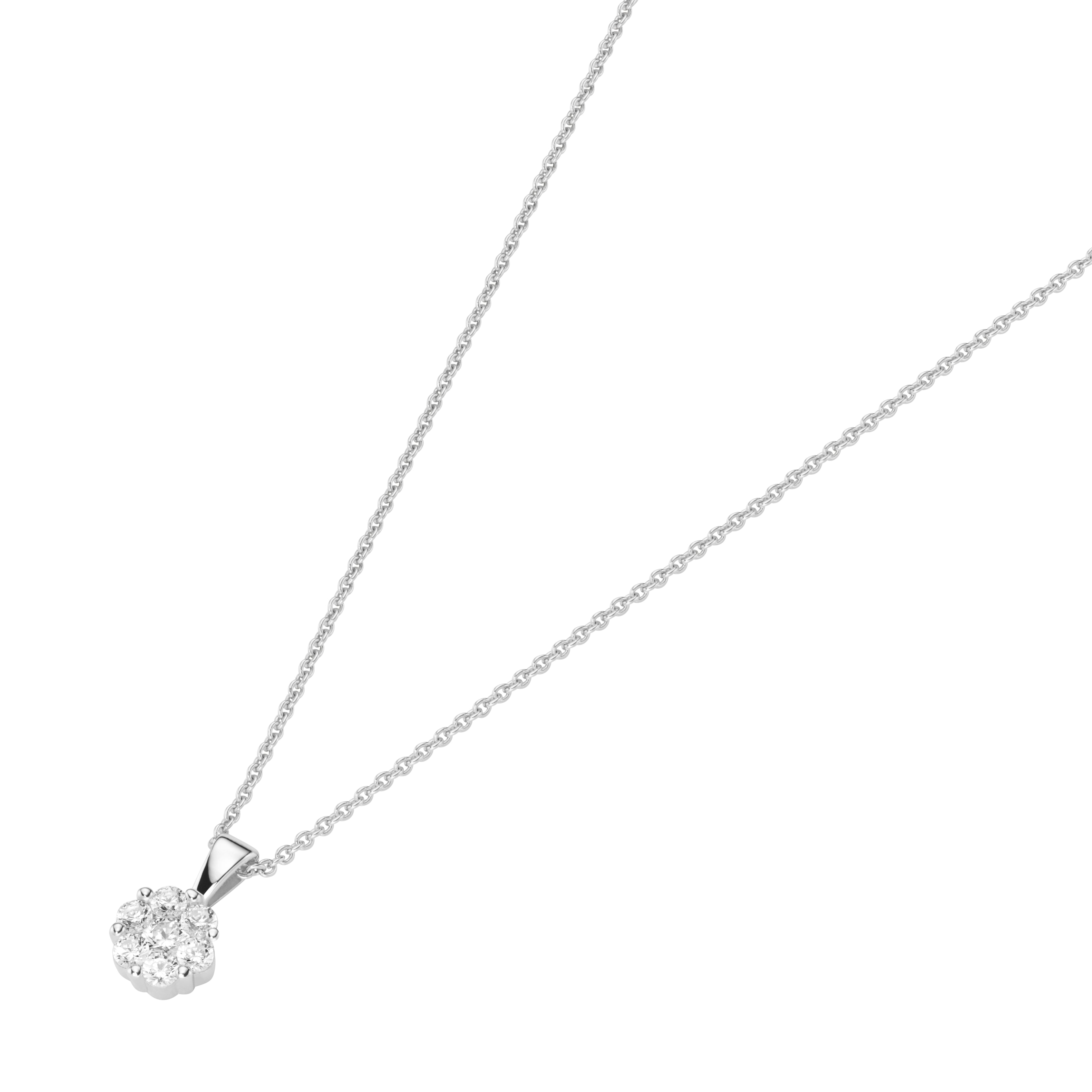 Collier 45 cm aus 925 Silber rhodiniert mit Blüten Anhänger und Zirkonia – Elegante Halskette