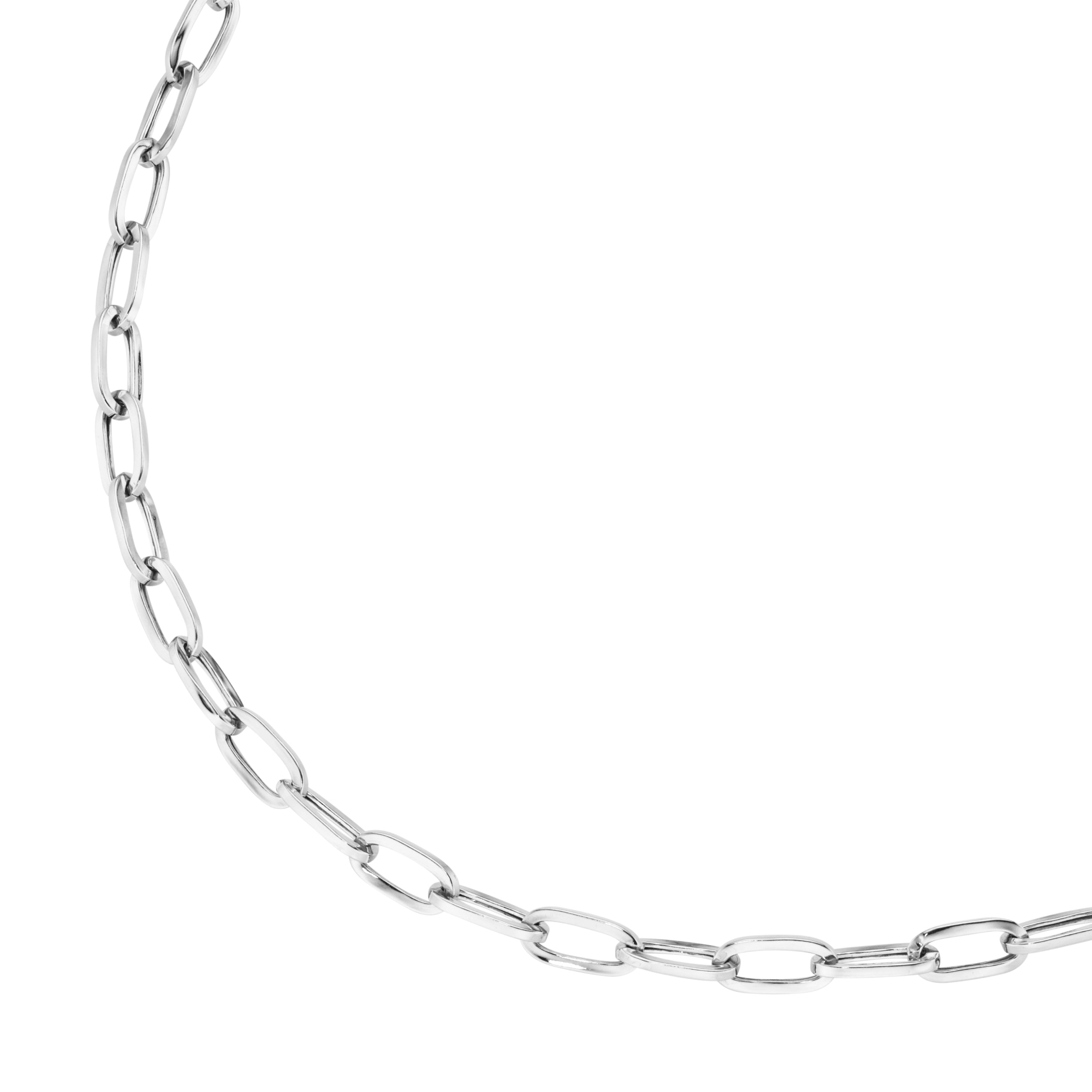 Collier 45 cm aus 925 Silber rhodiniert – Ovale Gliederkette mit Karabiner
