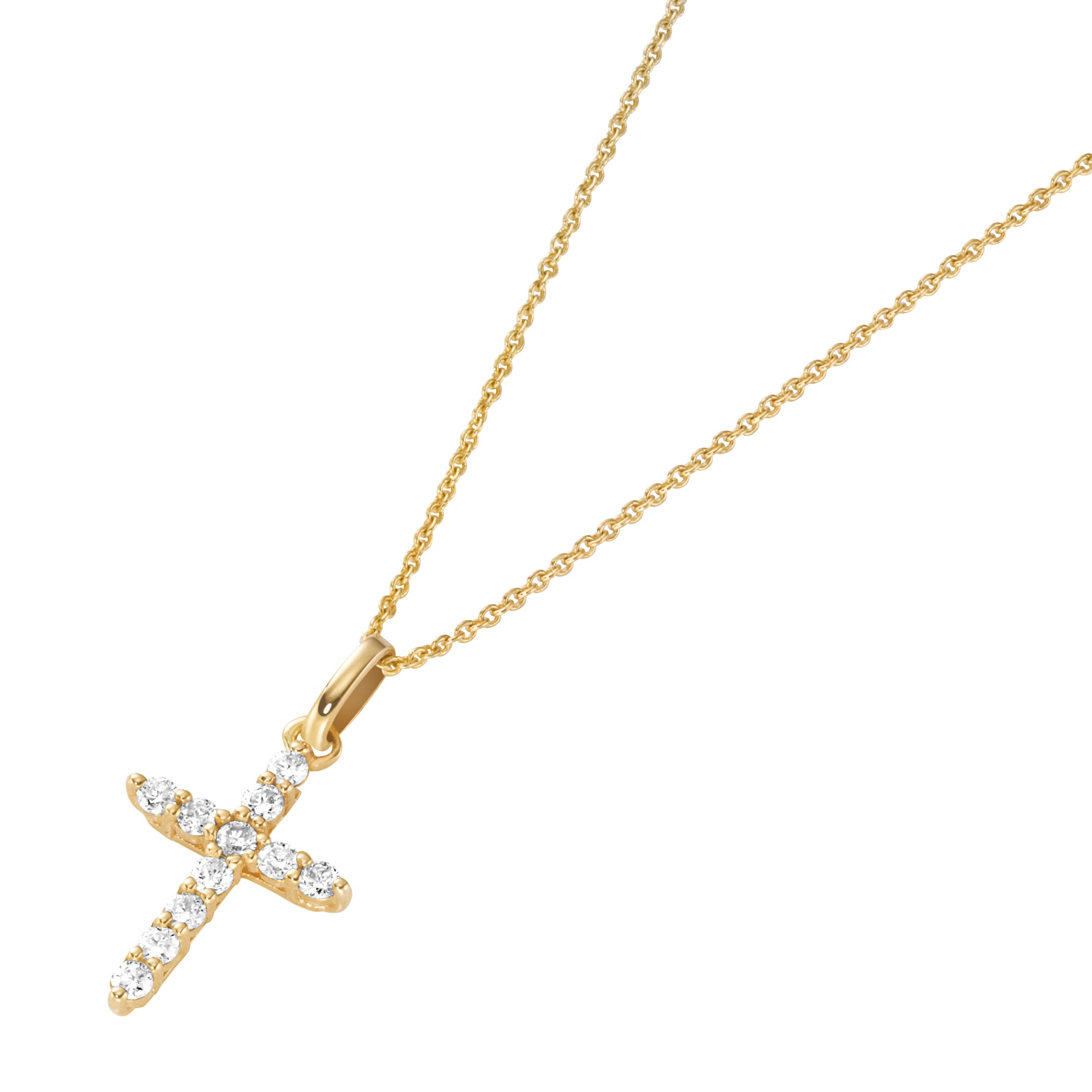 Collier 45 cm aus 585 Gelbgold mit Kreuz Anhänger und Brillanten – Exklusive Goldkette