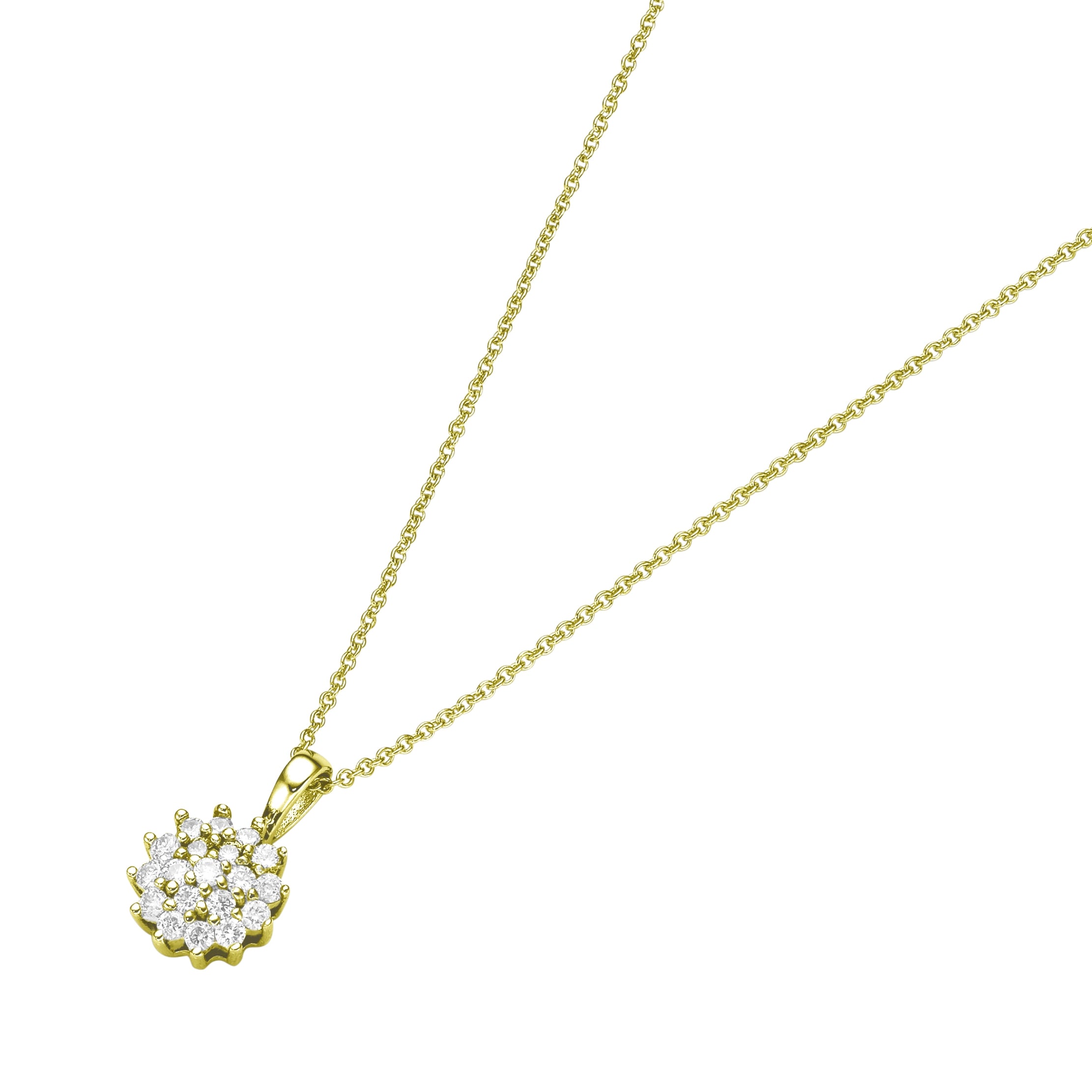 Collier 45 cm aus 585 Gelbgold mit Blüten Anhänger und Brillanten – Exklusive Goldkette