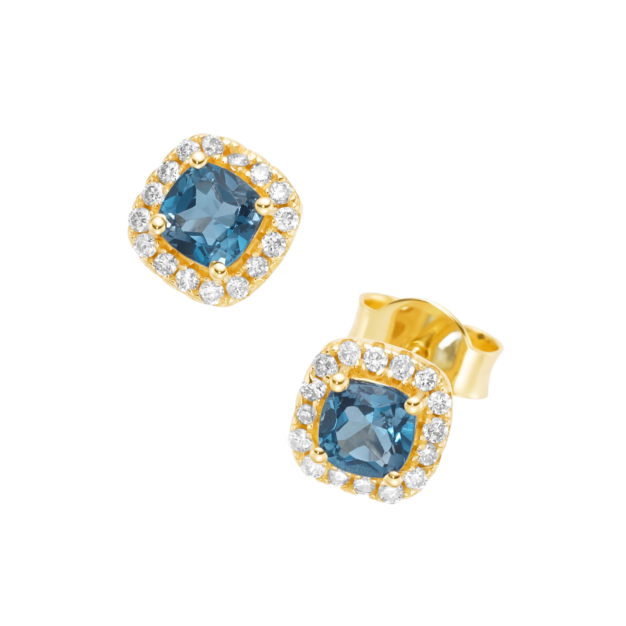Ohrstecker aus 585 Gelbgold mit London Blautopas, Brillanten & Diamanten – Exklusive Damen Ohrstecker