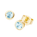Ohrstecker aus 375 Gelbgold mit Blautopas – Runde Gold Ohrstecker Damen