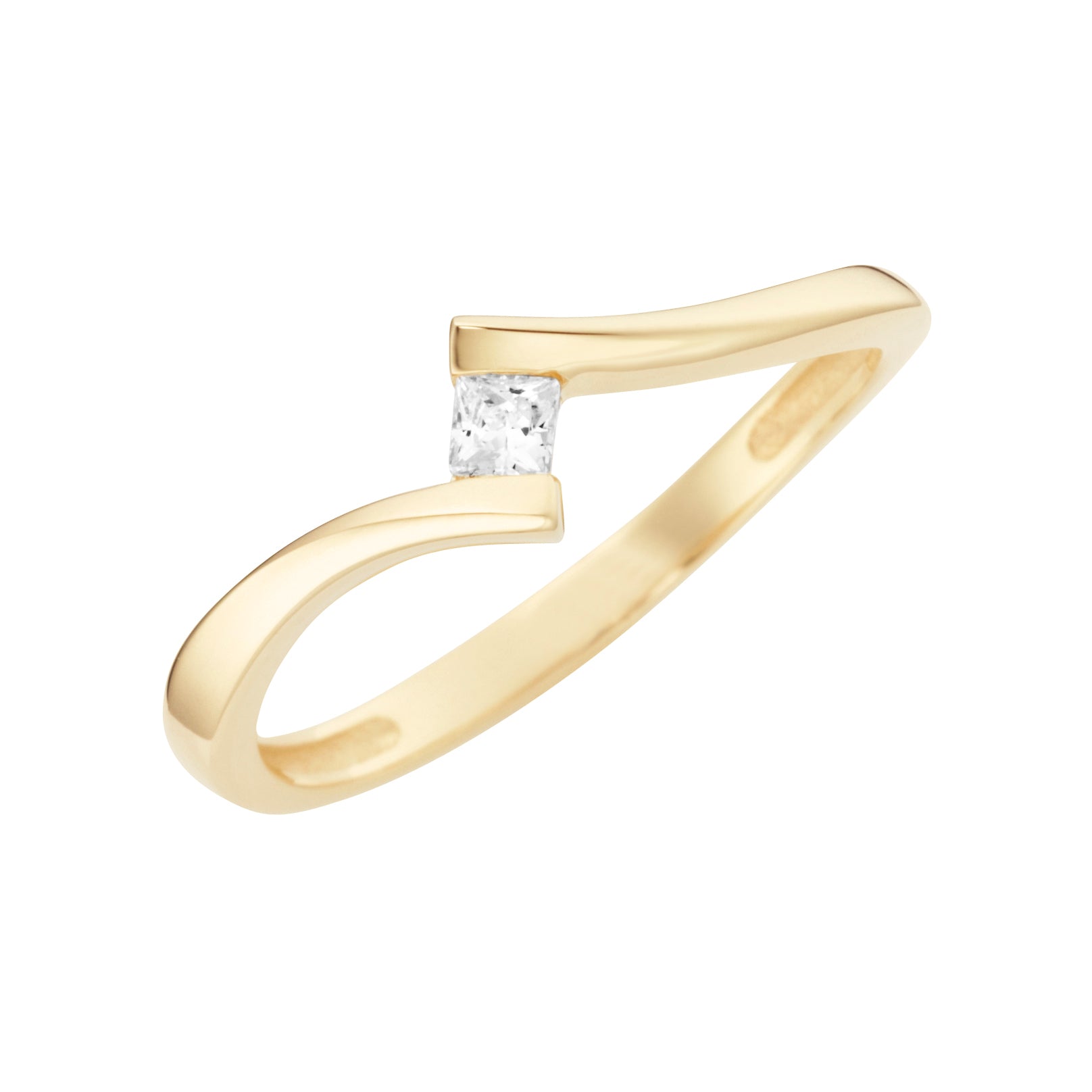 Ring aus 375 Gelbgold mit Zirkonia Princess Cut – Eleganter Damenring