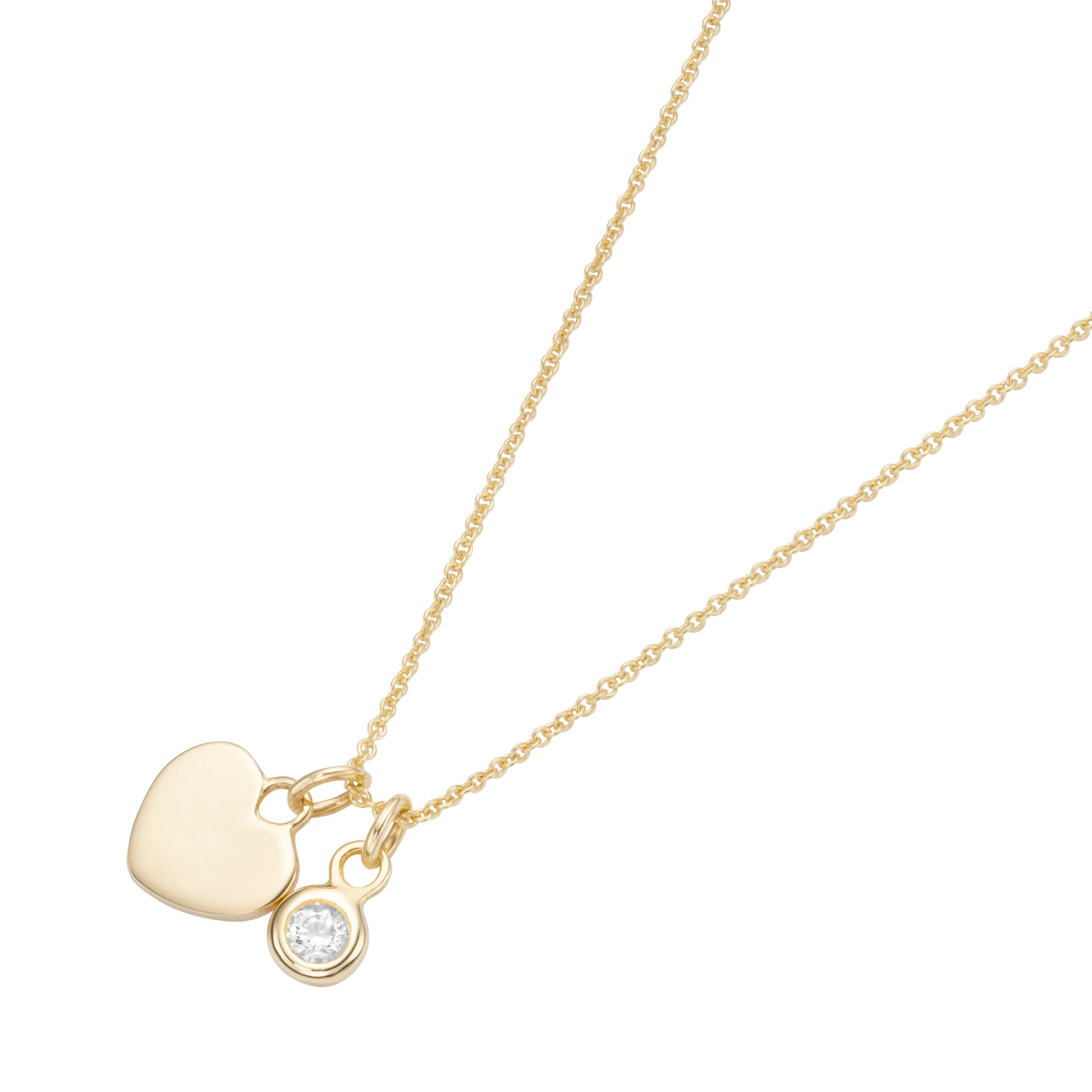 Collier 45 cm aus 375 Gelbgold mit Herz Anhänger und Zirkonia – Elegante Goldkette