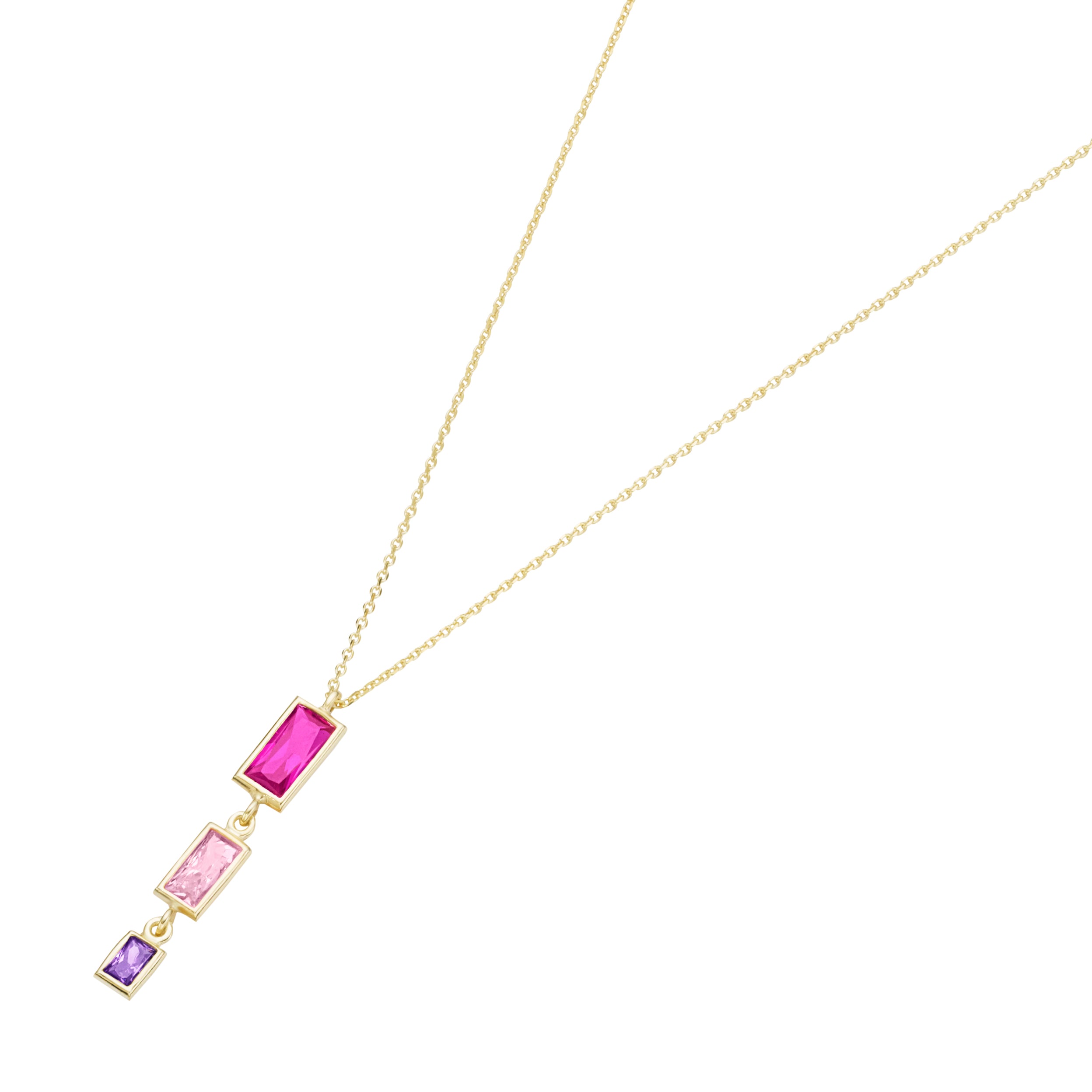 Collier 45 cm aus 375 Gelbgold mit multicolor Baguette Steinen – Moderne Goldkette