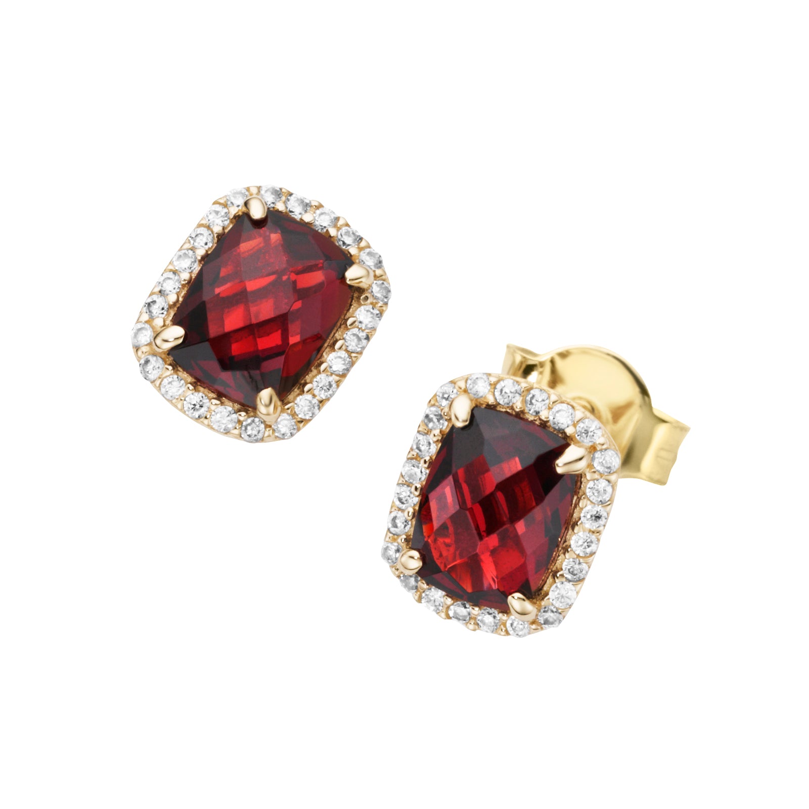 Ohrstecker aus 375 Gelbgold mit Granat und Zirkonia – Elegante Damen Ohrstecker
