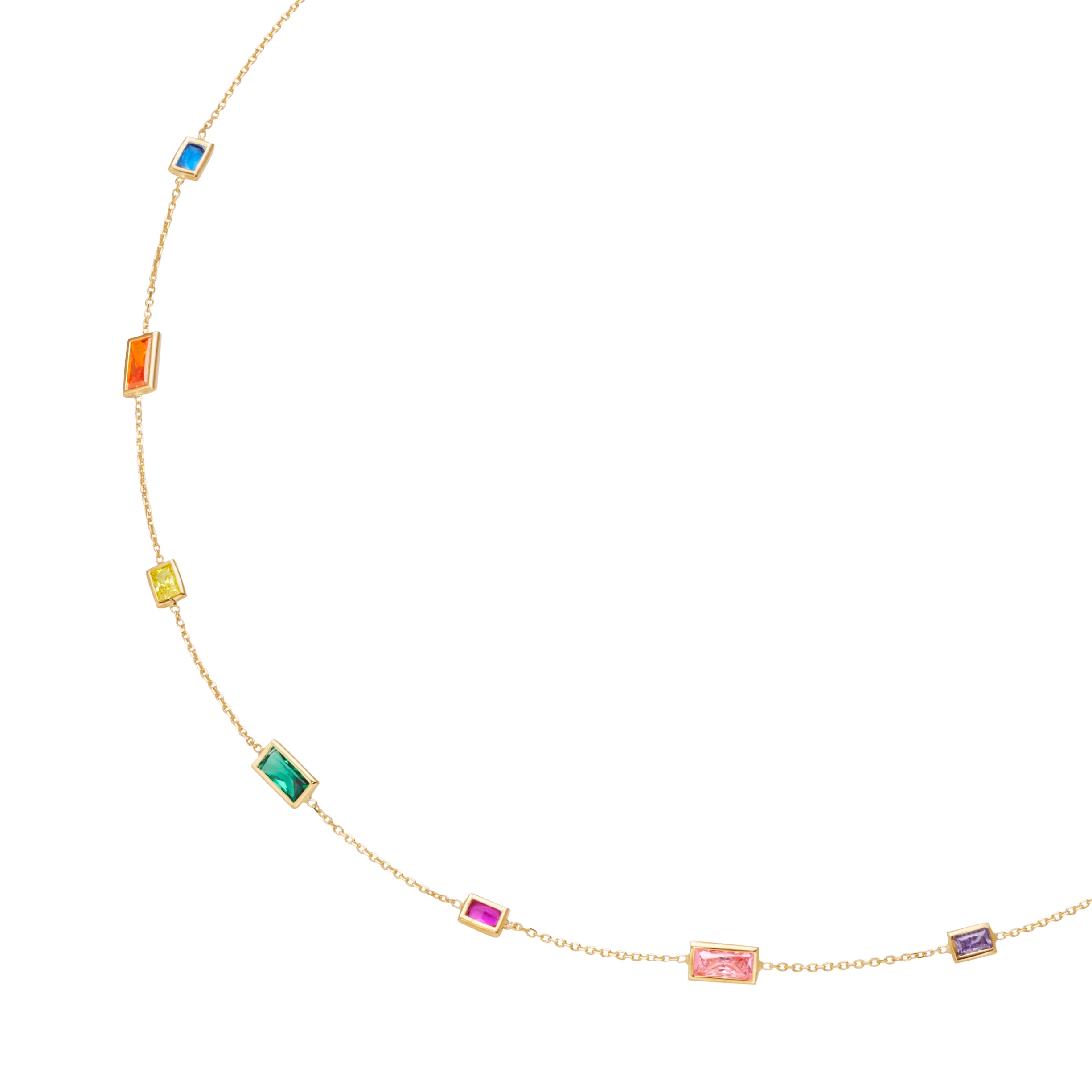 Collier 45 cm aus 375 Gelbgold mit multicolor Baguette Steinen – Diamantierte Ankerkette