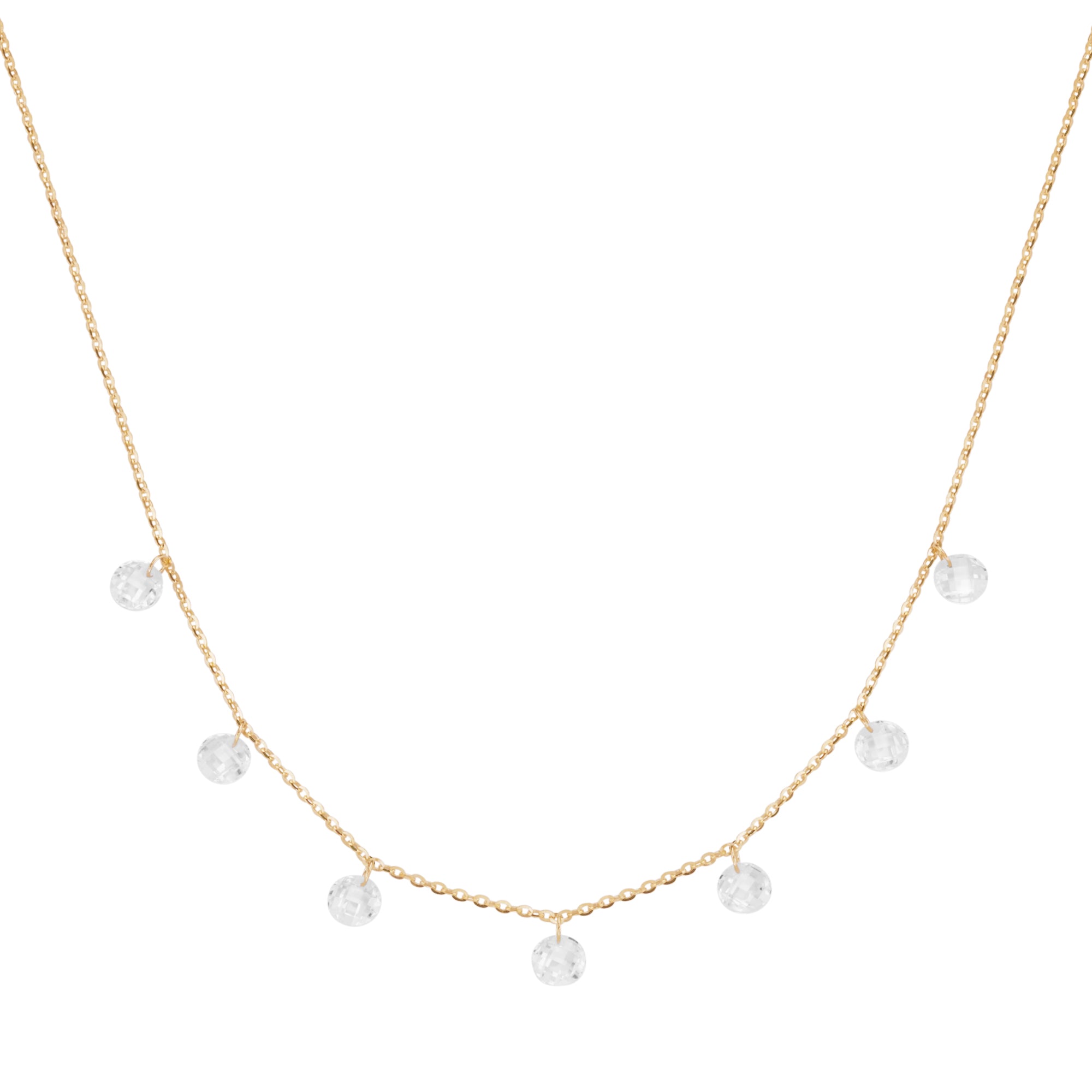 Collier 45 cm aus 375 Gelbgold mit weißen Zirkonia Anhängern – Elegante Goldkette