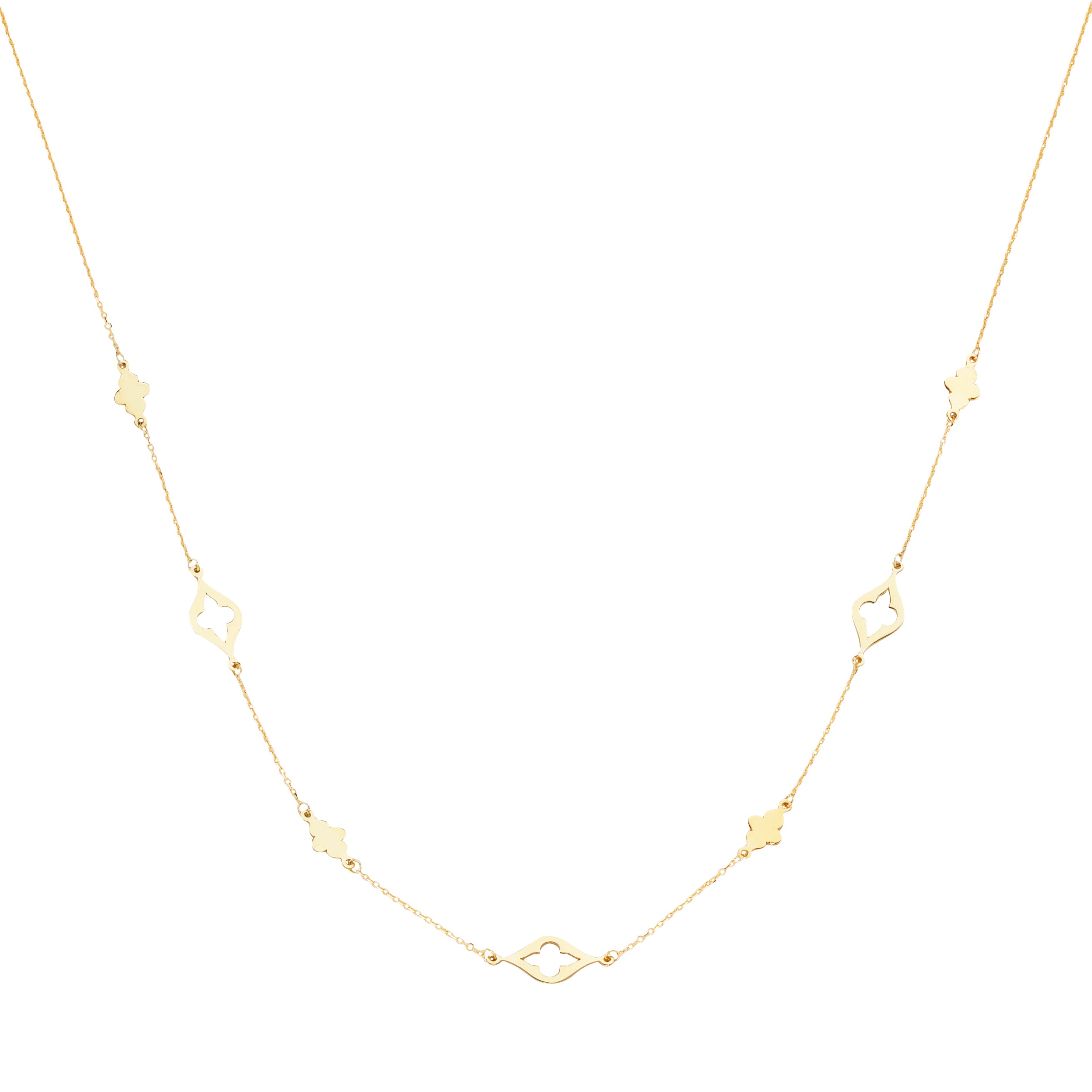 Collier 45 cm aus 375 Gelbgold mit rautenförmigen Anhängern – Diamantierte Ankerkette