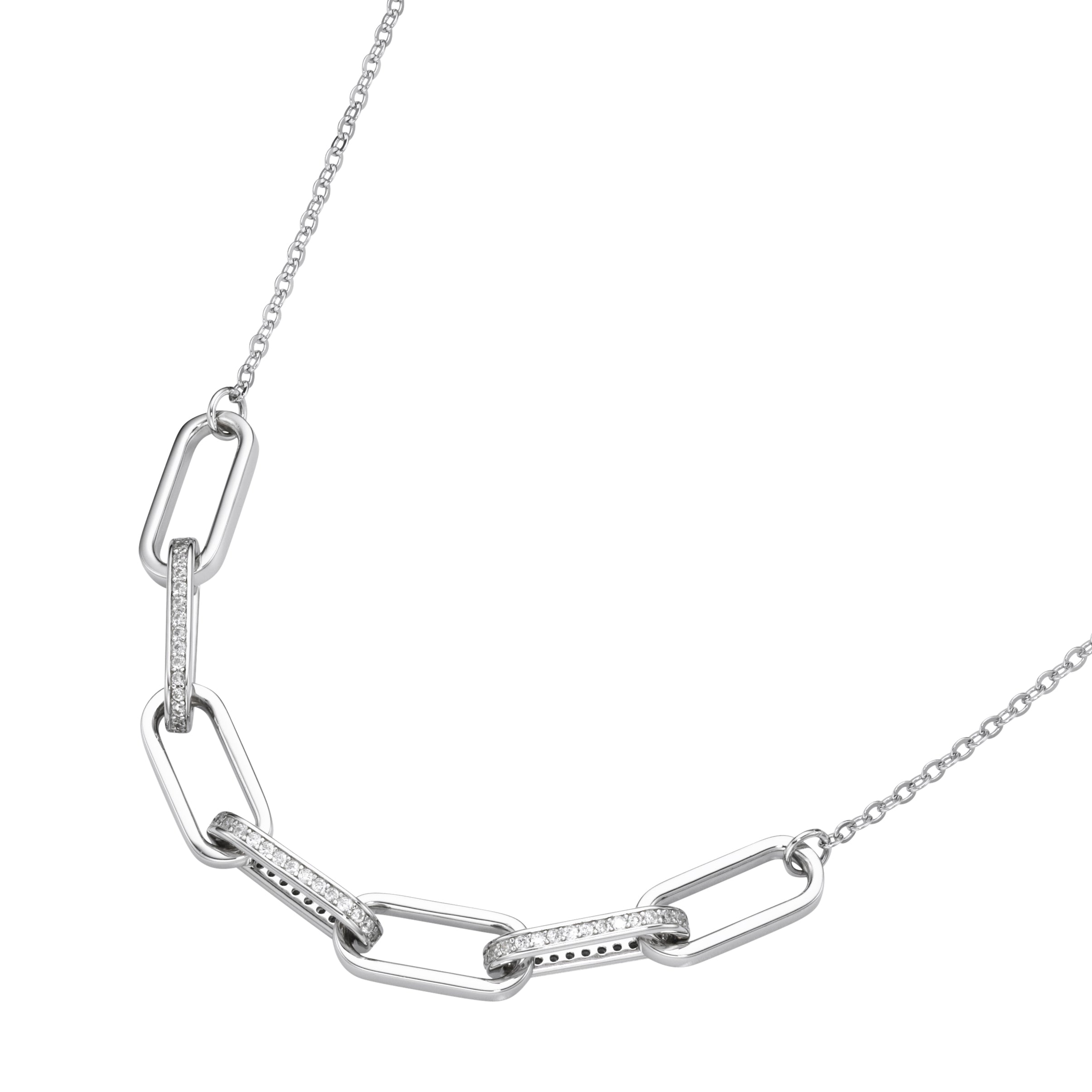 Collier mit Zirkonia Gliedern 45 cm aus 925 Sterling Silber rhodiniert – Moderne Damen Halskette Silber
