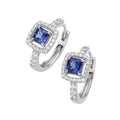 Klappcreolen mit blauem Korund und Zirkonia aus 925 Sterling Silber rhodiniert – Elegante Damen Creolen
