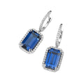 Klappcreolen mit blauem Korund und Zirkonia aus 925 Sterling Silber rhodiniert – Elegante Damen Creolen