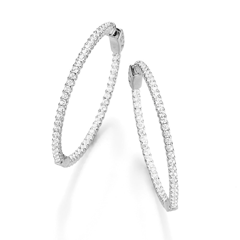 Klappcreolen mit Zirkonia 40 mm aus 925 Sterling Silber rhodiniert – Große Damen Creolen Silber