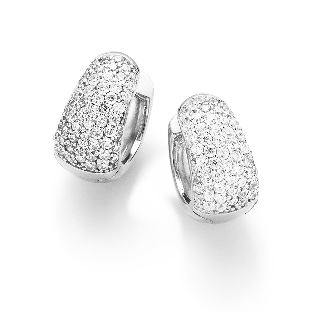 Klappcreolen mit Zirkonia aus 925 Sterling Silber rhodiniert – Elegante Damen Creolen Silber