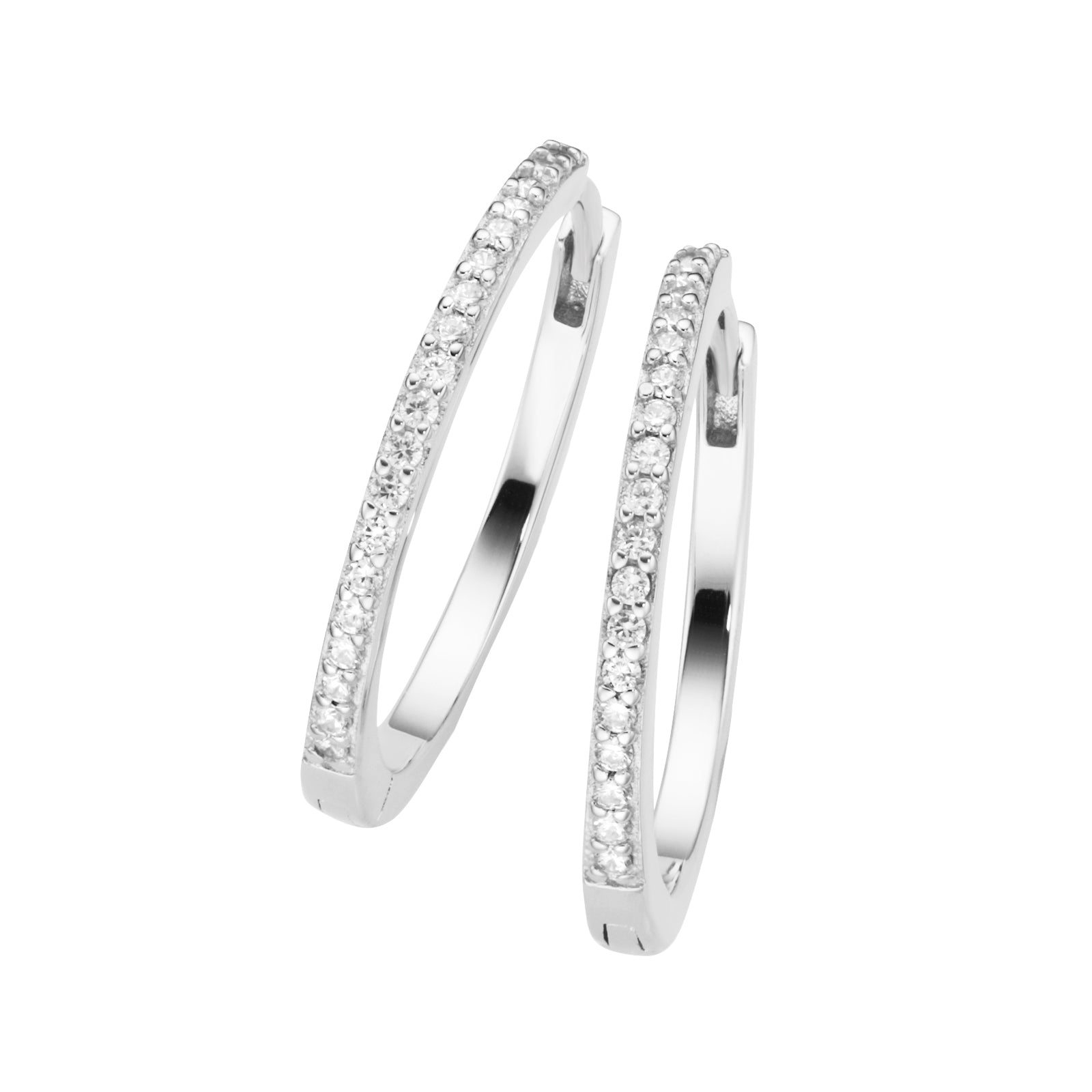 Klappcreolen mit Zirkonia 24 mm aus 925 Sterling Silber rhodiniert – Elegante Damen Creolen Silber
