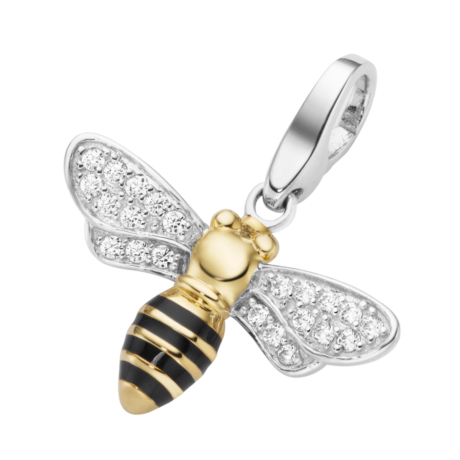 Charm Biene mit Zirkonia aus 925 Sterling Silber bicolor – Silber Anhänger für Armband & Kette