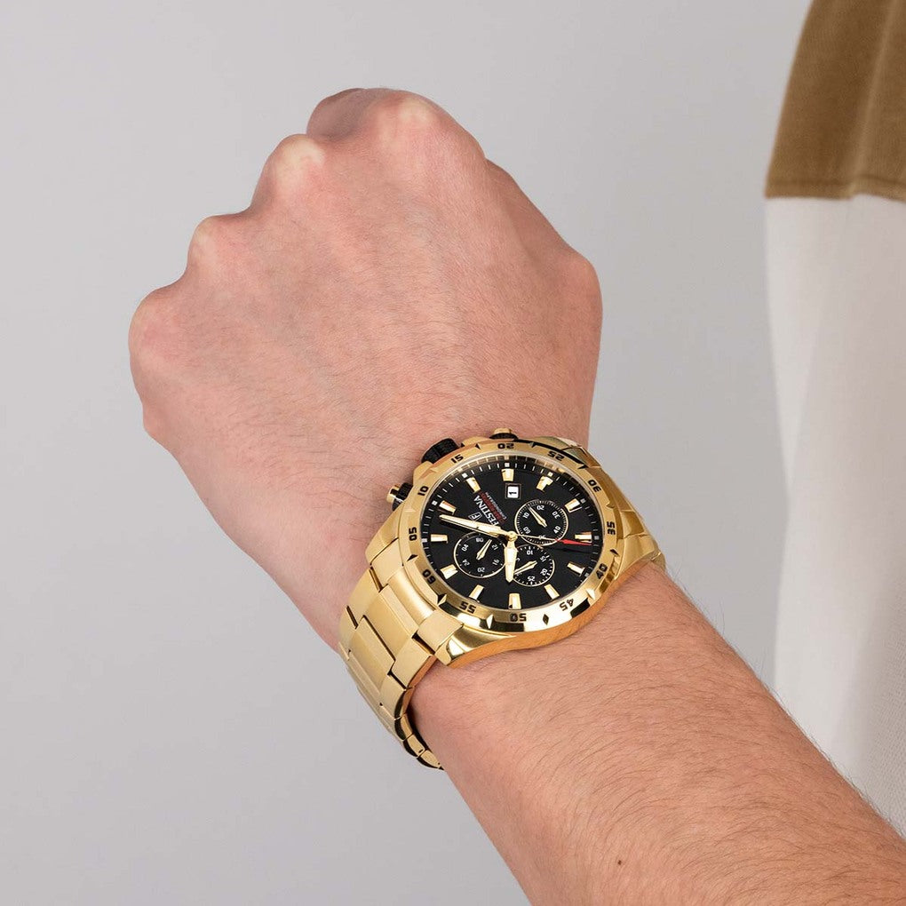 Festina Herrenuhr F20541/4 Chronograph Goldfarben Edelstahl Schwarz