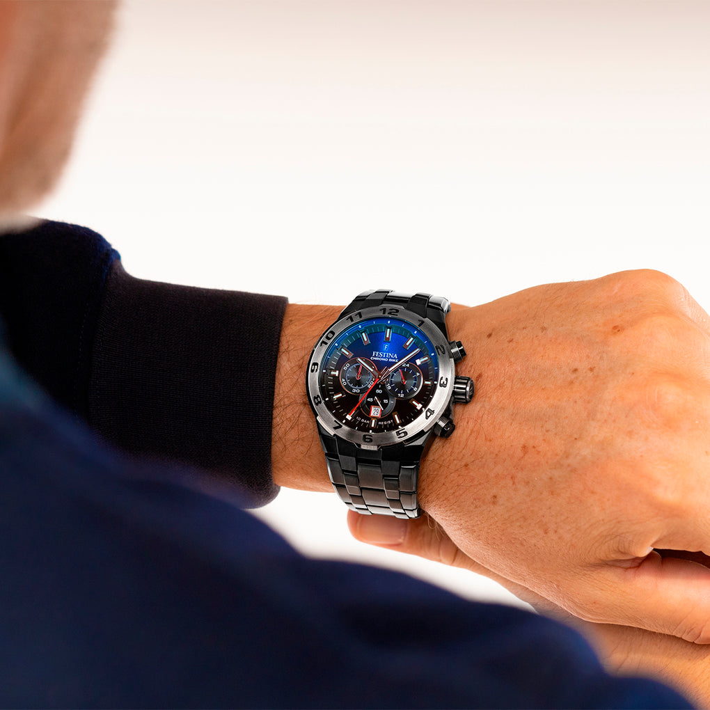 Festina Herrenuhr F20673/1 Chrono Bike Chronograph Schwarz Blau Edelstahl