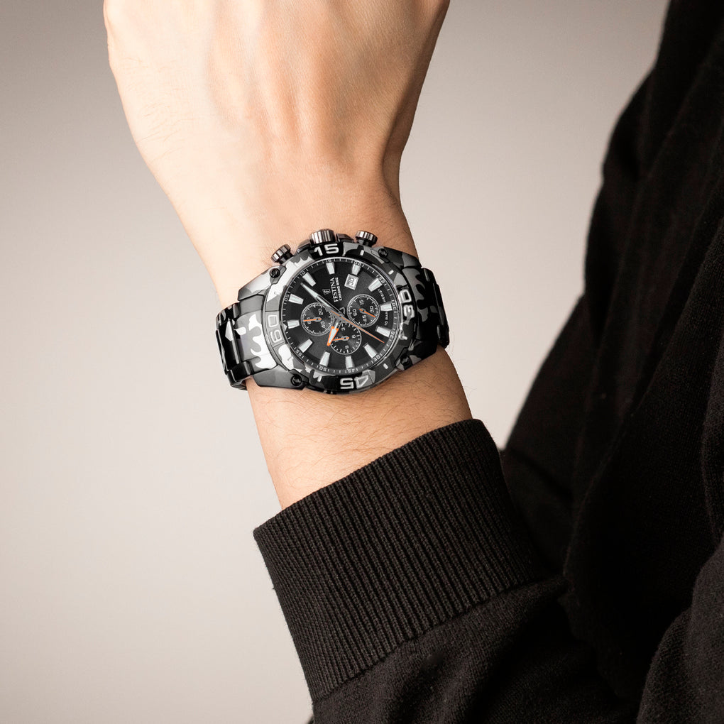 Festina Herrenuhr F20710/1 Chrono Bike Chronograph Edelstahl Camouflage Grau Schwarz
