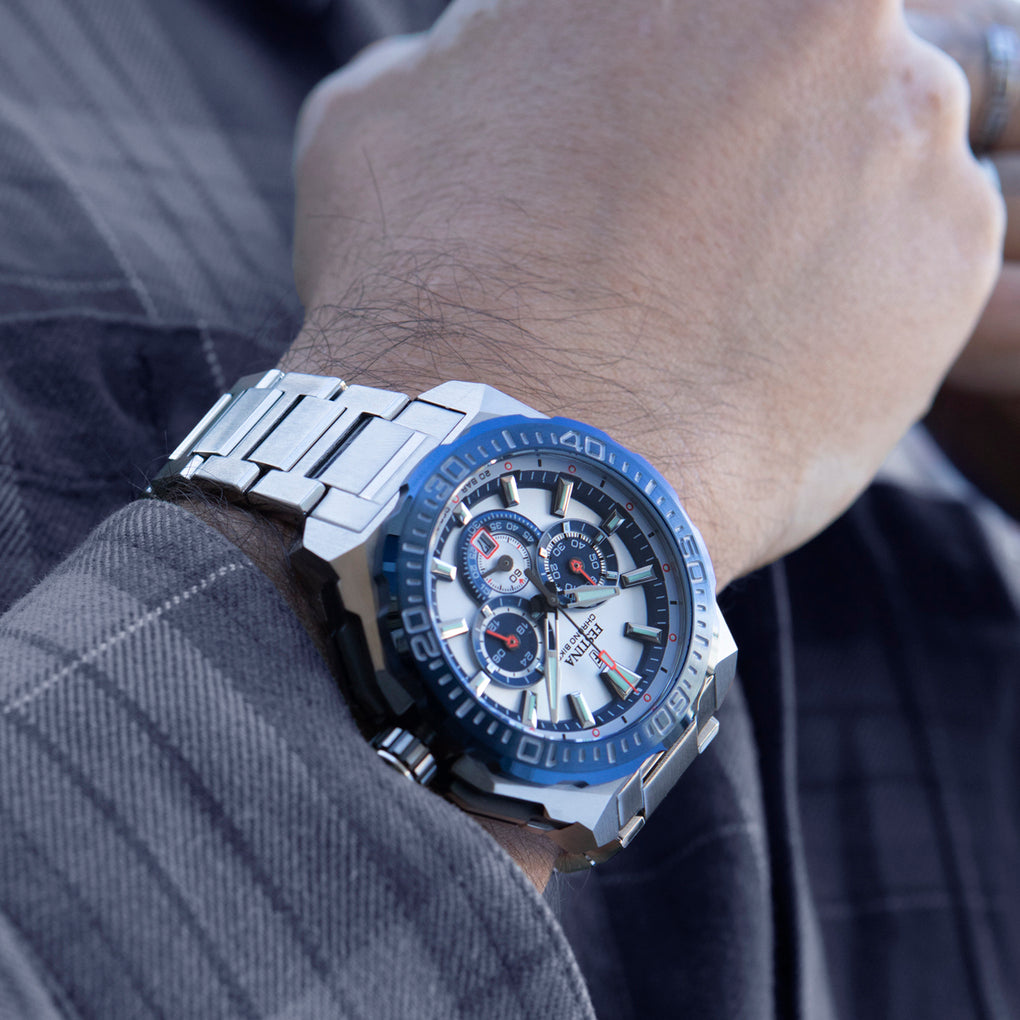 Festina Herrenuhr F20724/1 Chrono Bike Chronograph Edelstahl Silber Blau