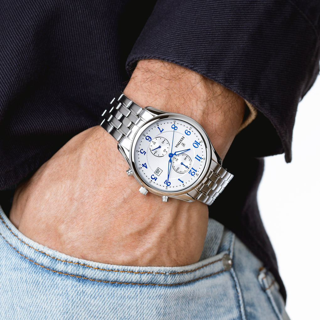 Festina Herrenuhr F6854/A Chronograph Silber Blau Edelstahl