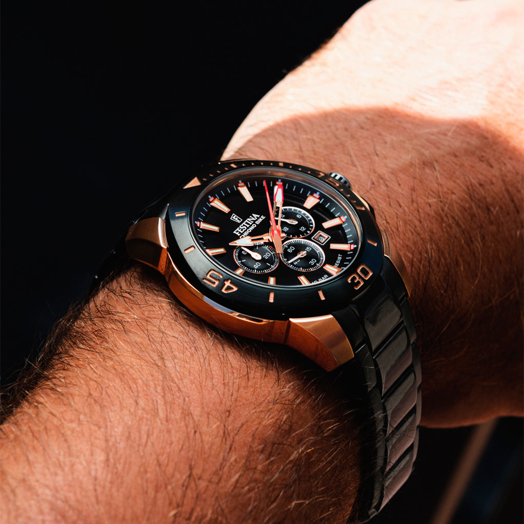 Festina Herrenuhr F20645/1 Chrono Bike Chronograph Schwarz Roségold
