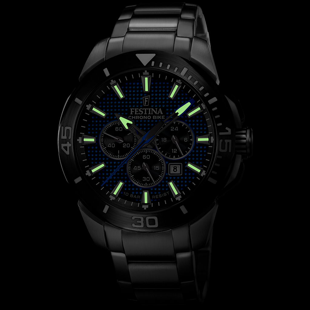 Festina Herrenuhr F20641/2 Chrono Bike Chronograph Edelstahl Blau Schwarz
