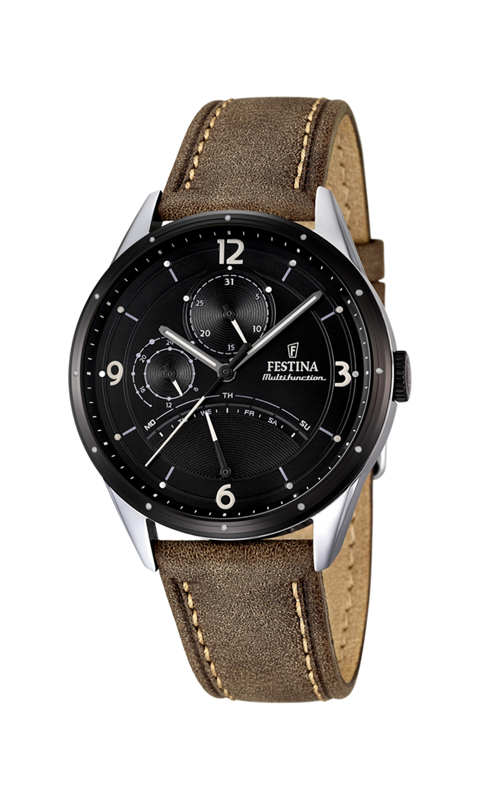 Festina Herrenuhr F16848/1 Multifunktion Leder Braun Schwarz Edelstahl