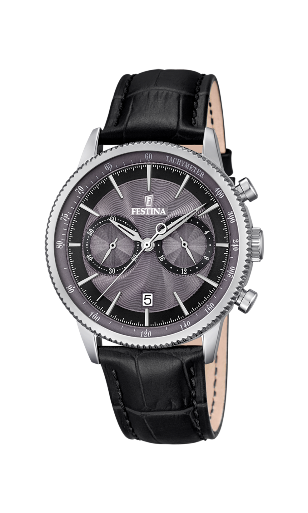 Festina Herrenuhr F16893/5 Chronograph Leder Schwarz Silber Grau