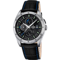 Festina Herrenuhr F16877/4 Multifunktion Leder Schwarz Blau Edelstahl