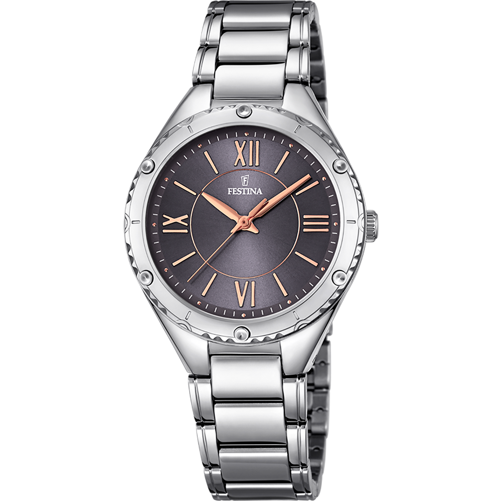 Festina Damenuhr F16921/2 Edelstahl Silber Anthrazit Roségoldfar