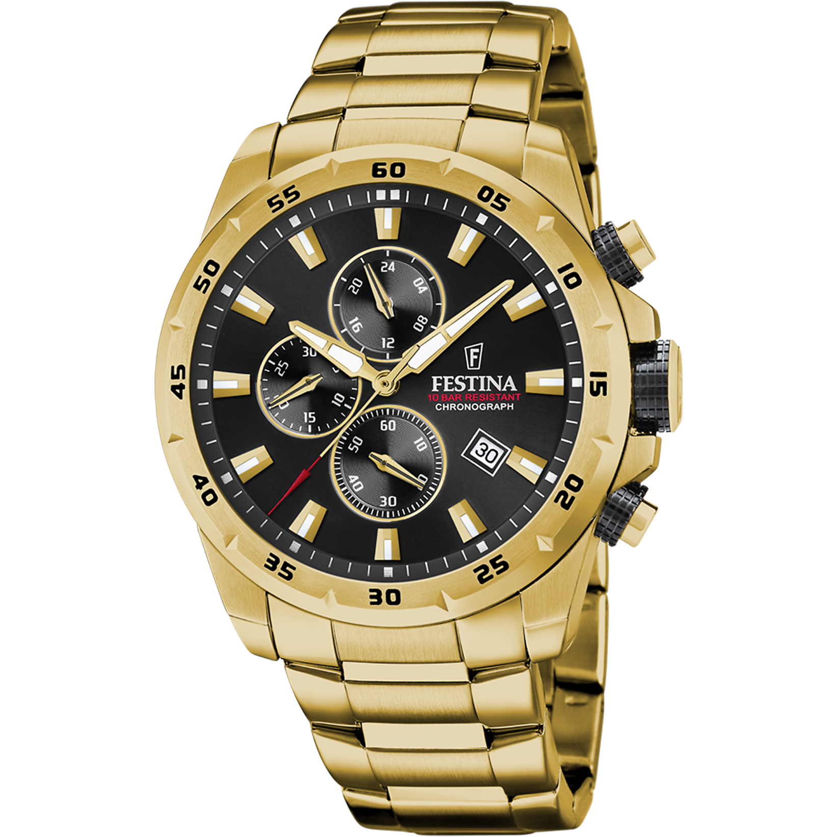 Festina Herrenuhr F20541/4 Chronograph Goldfarben Edelstahl Schwarz