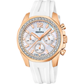 Festina Damenuhr F20611/1 Chronograph Roségold Weiß Perlmutt Silikonband