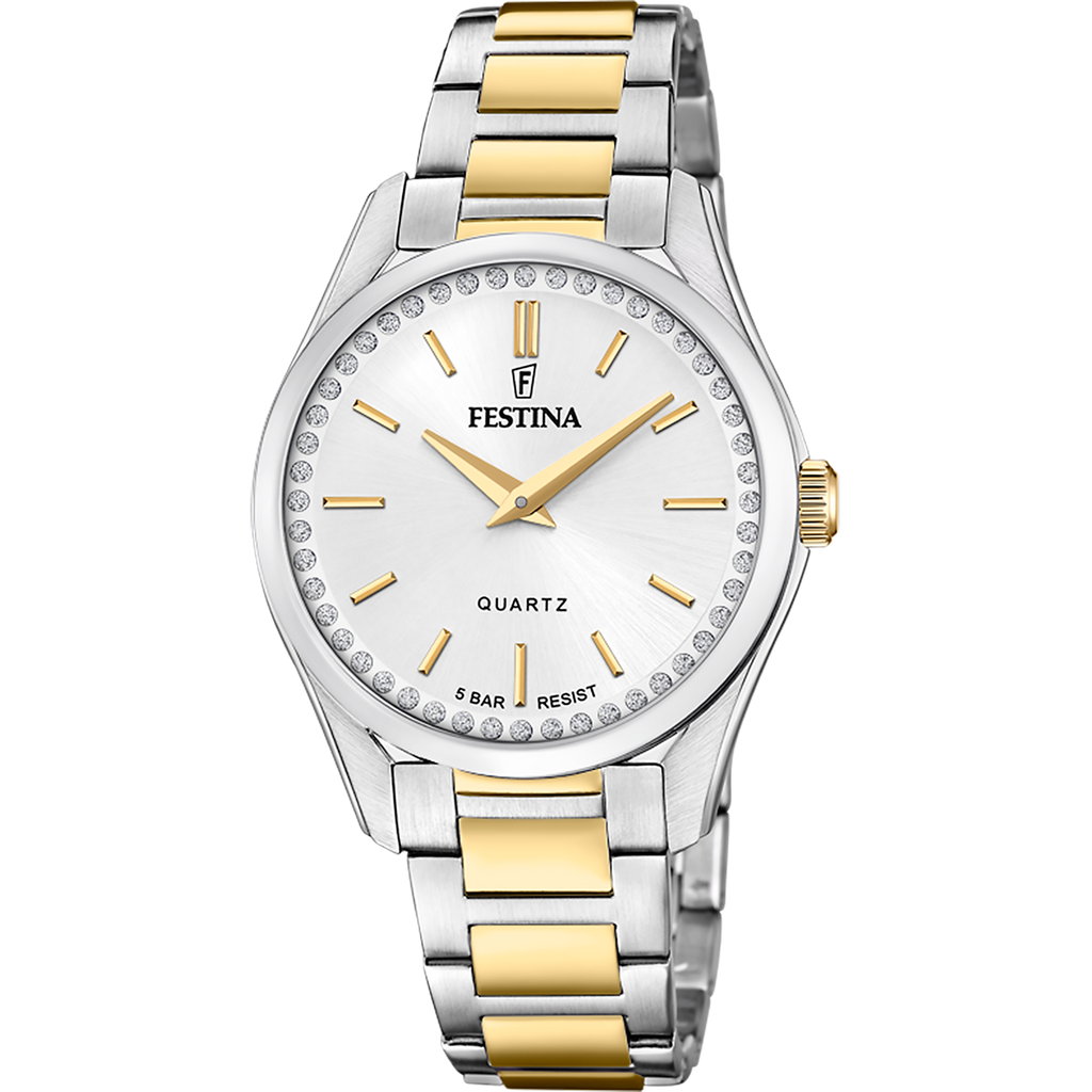 Festina Damenuhr F20619/1 Bicolor Edelstahl Gold Silber Kristallbesatz