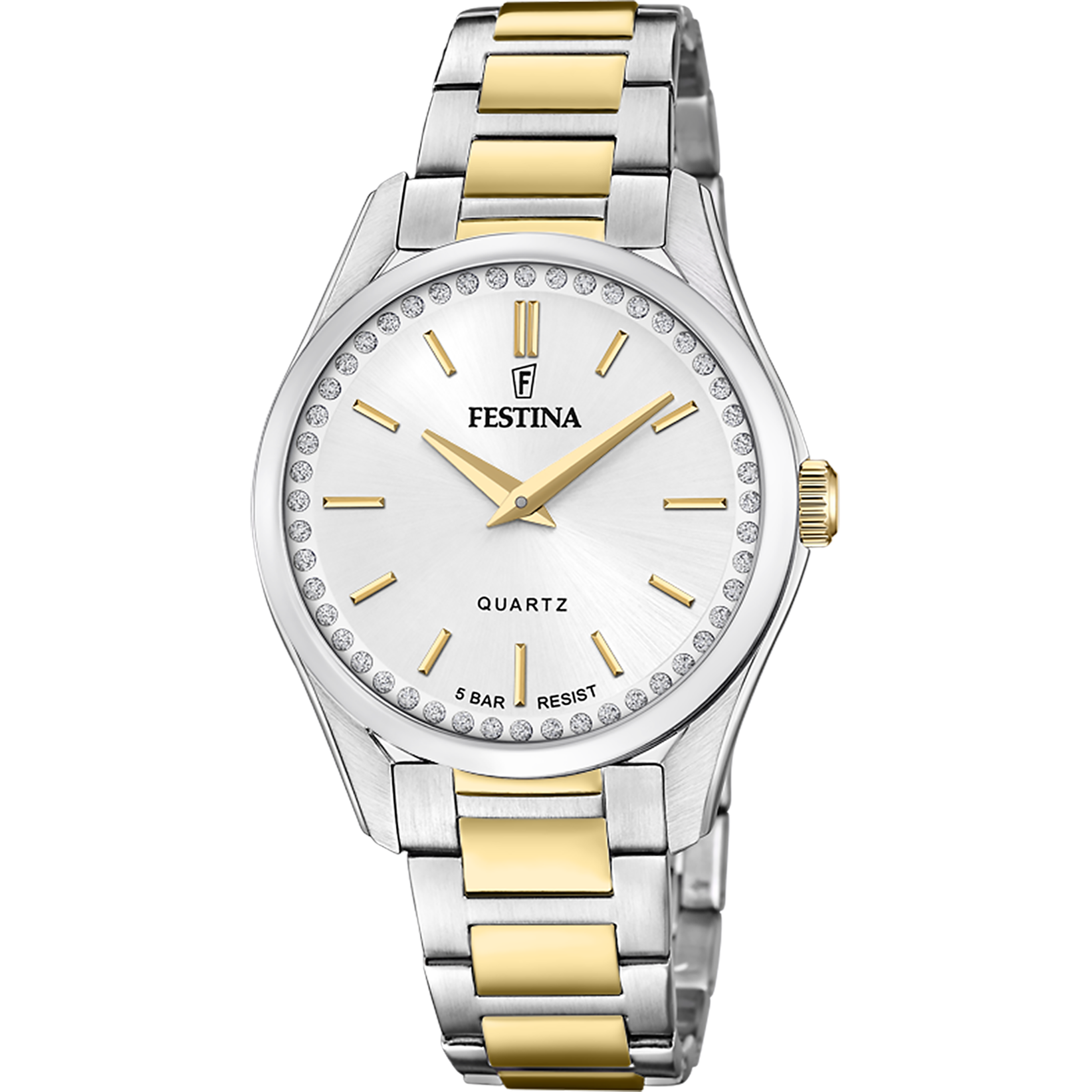 Festina Damenuhr F20619/1 Bicolor Edelstahl Gold Silber Kristallbesatz