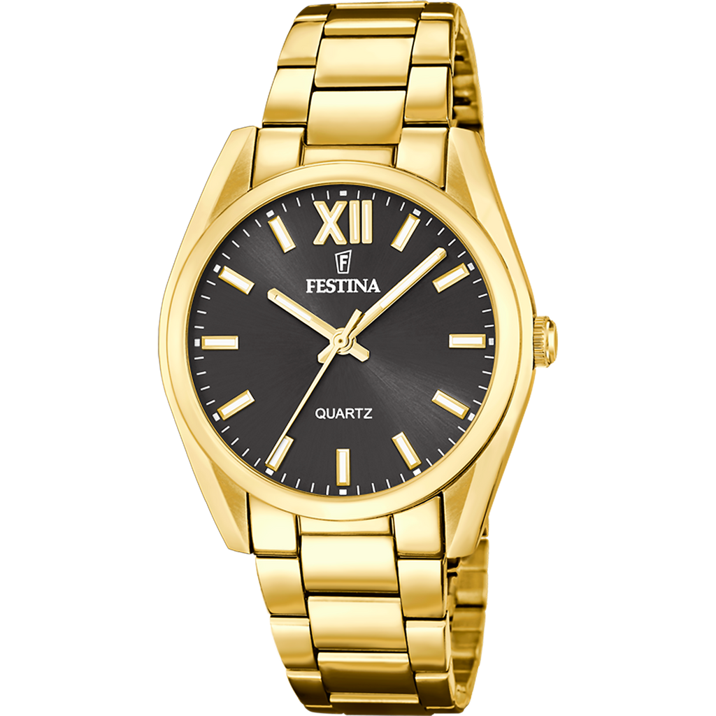 Festina Damenuhr F20640/6 Gold Edelstahl Schwarz Zifferblatt Quarz
