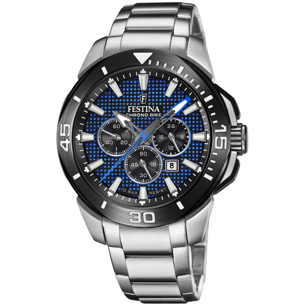 Festina Herrenuhr F20641/2 Chrono Bike Chronograph Edelstahl Blau Schwarz