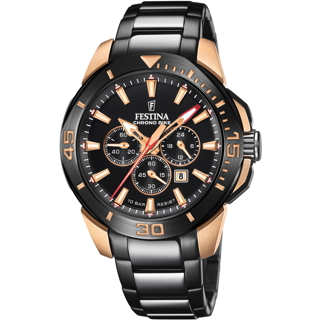 Festina Herrenuhr F20645/1 Chrono Bike Chronograph Schwarz Roségold