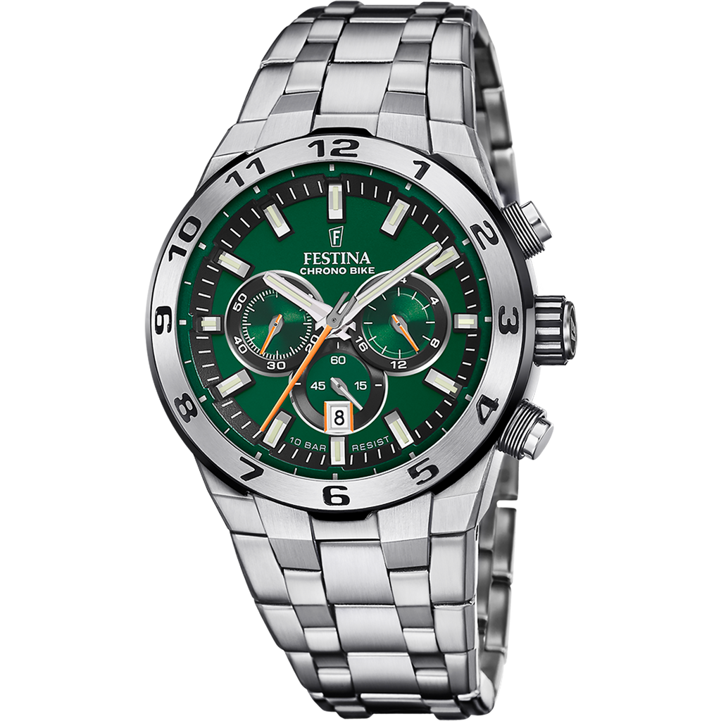 Festina Herrenuhr F20670/2 Chrono Bike Chronograph Edelstahl Grün
