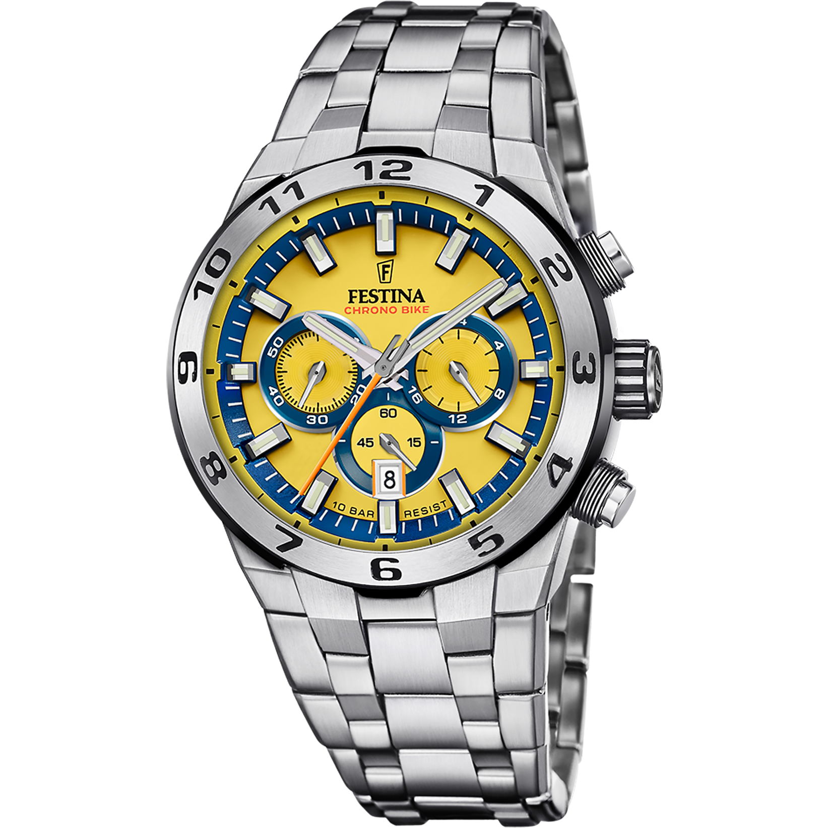 Festina Herrenuhr F20670/4 Chrono Bike Chronograph Edelstahl Gelb Blau