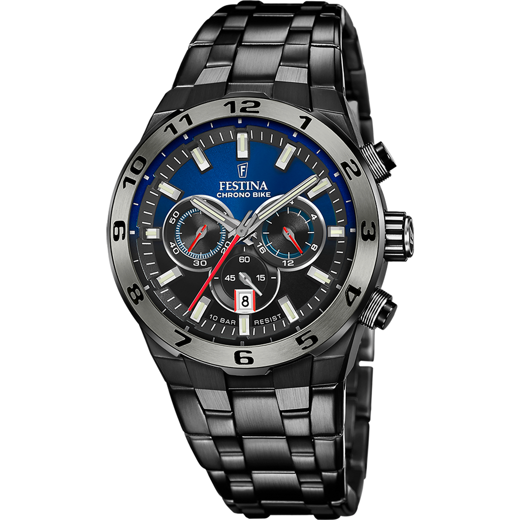 Festina Herrenuhr F20673/1 Chrono Bike Chronograph Schwarz Blau Edelstahl