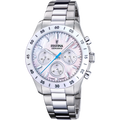 Festina Damenuhr F20693/1 Chronograph Edelstahl Keramik Perlmutt Weiß Blau