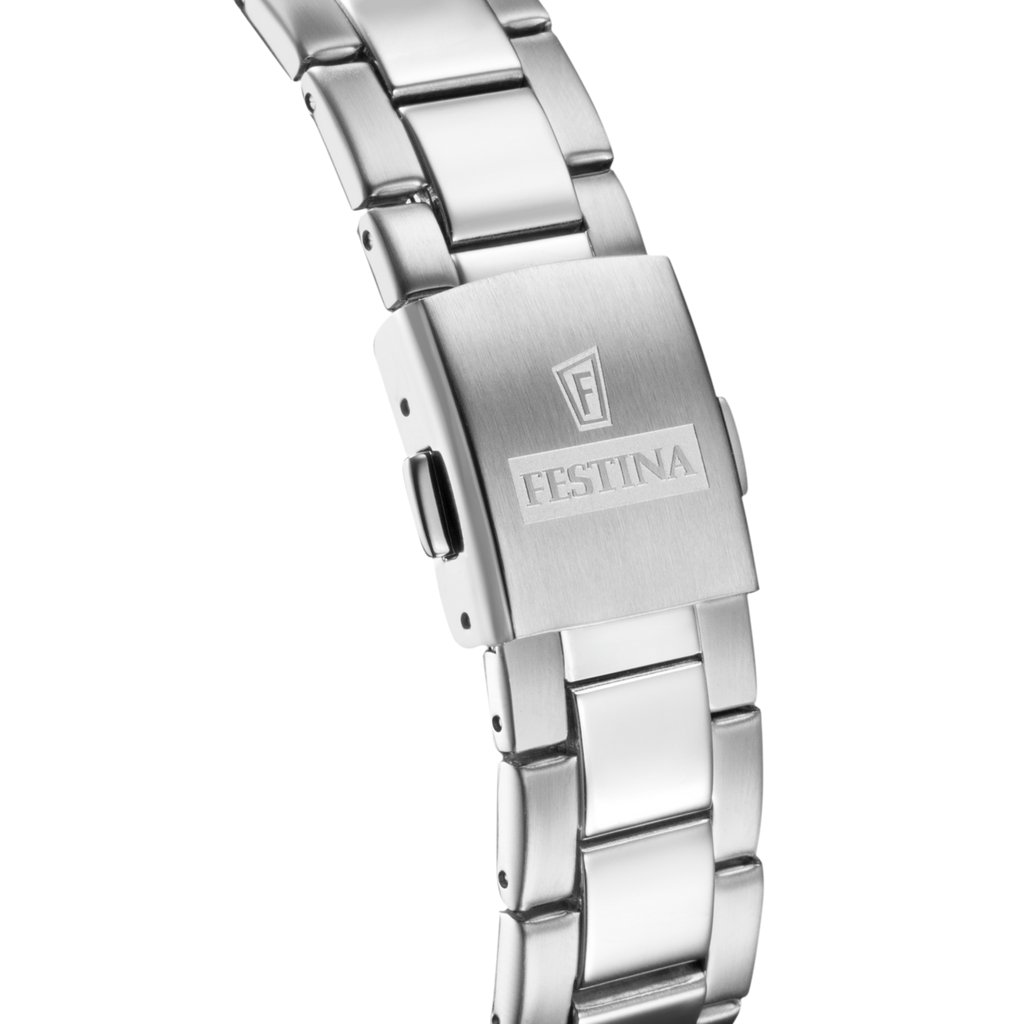 Festina Damenuhr F20693/1 Chronograph Edelstahl Keramik Perlmutt Weiß Blau
