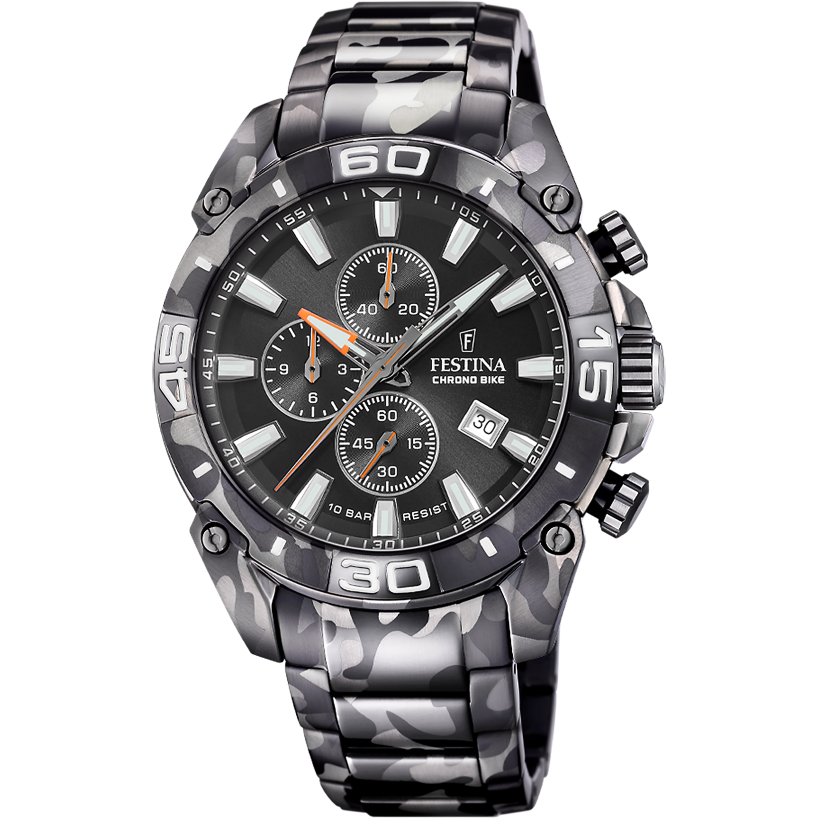 Festina Herrenuhr F20710/1 Chrono Bike Chronograph Edelstahl Camouflage Grau Schwarz