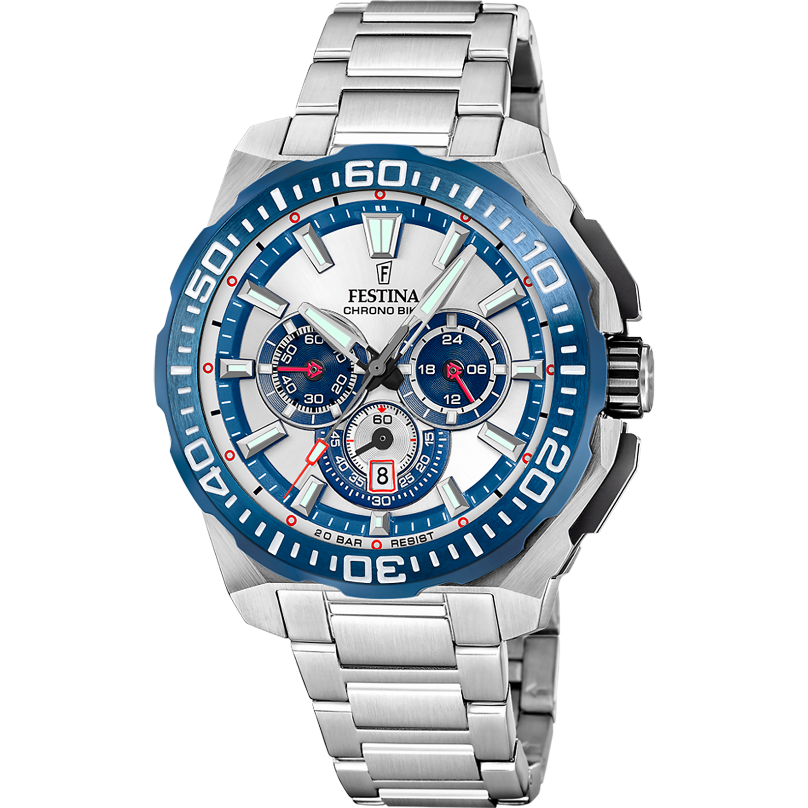 Festina Herrenuhr F20724/1 Chrono Bike Chronograph Edelstahl Silber Blau
